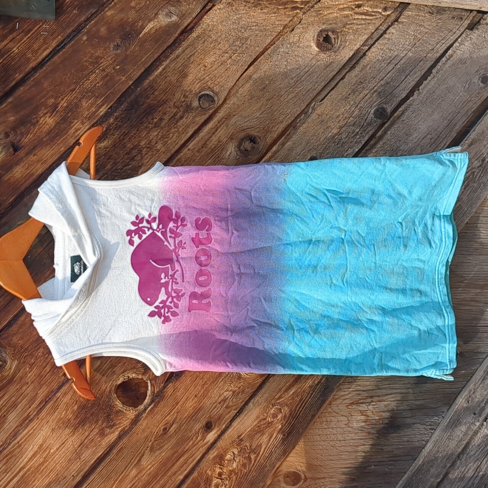 Roots Dress Ombre Pink White Blue Hooded Sleeveless Cotton Terry Large